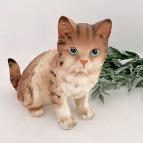 Lefton Vintage Two Tabby Calico Kitten Cat Figurines Japan H6364 Blue Eyes MCM - Picture 7 of 10